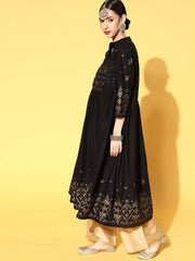 Black & Golden Geometric Print Dress