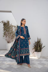 Winter dhanak suit teal - unstitched embroidered - Threads & Weaves