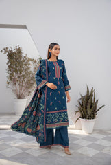 Winter Dhanak 3-Piece Suit with Full Embroidered Shawl – Teal