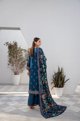 Winter Dhanak 3-Piece Suit with Full Embroidered Shawl – Teal