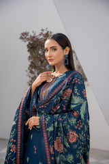 Winter Dhanak 3-Piece Suit with Full Embroidered Shawl – Teal