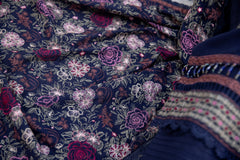 Winter Dhanak 3-Piece Suit with Full Embroidered Shawl – Navy Blue