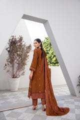 Winter Dhanak 3-Piece Suit with Full Embroidered Shawl – Cinnamon Brown