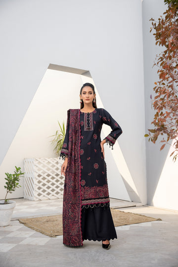 Winter dhanak suit crimson red - unstitched embroidered - Threads & Weaves