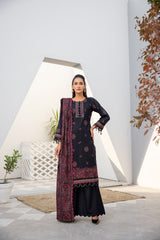 Winter Dhanak 3-Piece Suit with Full Embroidered Shawl – Crimson Red