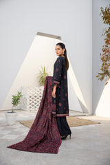Winter Dhanak 3-Piece Suit with Full Embroidered Shawl – Crimson Red