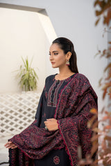 Winter Dhanak 3-Piece Suit with Full Embroidered Shawl – Crimson Red