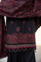Winter Dhanak 3-Piece Suit with Full Embroidered Shawl – Crimson Red