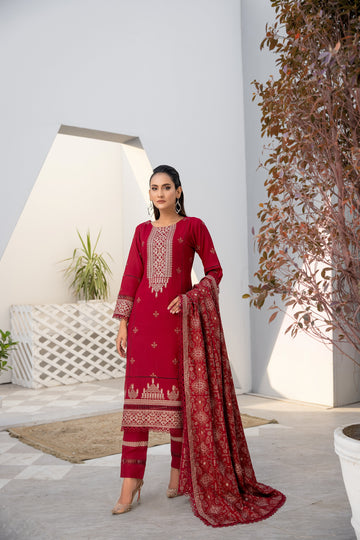 Winter dhanak 3-piece embroidered dress - unstitched - Threads & Weaves
