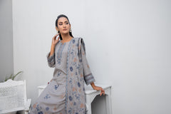 Winter Dhanak 3-Piece Suit with Full Embroidered Shawl – Frost Grey
