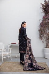 Winter Dhanak 3-Piece Suit with Full Embroidered Shawl – Midnight Black