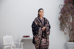Winter Dhanak 3-Piece Suit with Full Embroidered Shawl – Midnight Black