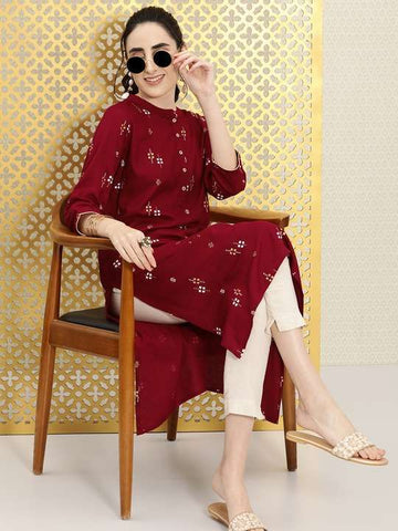 Maroon Geometric Printed Set D2016