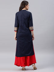 Women Navy Blue & Red Yoke Design Straight Kurta only D2038