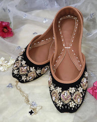 Black Embellished Velvet Khussa