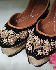 Black Embellished Velvet Khussa