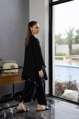 Embroidered Solid 2PC Dress - SP-04 Black