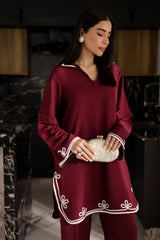 Embroidered Solid 2PC Dress - SP-06 Wine