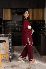 Embroidered Solid 2PC Dress - SP-06 Wine