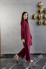 Embroidered Solid 2PC Dress - SP-04 Wine