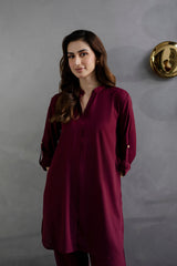 Solid 2PC Dress - SP-01 Wine