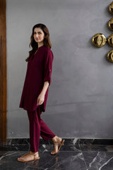Solid 2PC Dress - SP-01 Wine
