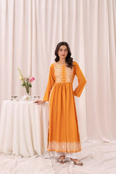Mustard yellow printed long kurta, Sleeves separate attatch D2035