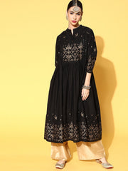 Black & Golden Geometric Print Dress