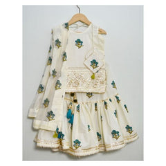 Little Girls Milky Blockprinted Gharara Set