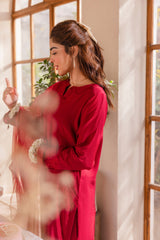 Maroon Embroidered Raw Silk 4PC Suit