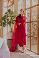 Maroon Embroidered Raw Silk 4PC Suit