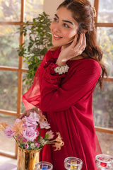Maroon Embroidered Raw Silk 4PC Suit