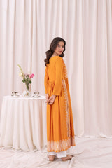 Mustard yellow printed long kurta, Sleeves separate attatch D2035