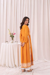 Mustard yellow printed long kurta, Sleeves separate attatch D2035