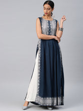 Navy Blue printed long kurta, Sleeves separate attatch D2034
