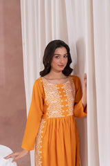 Mustard yellow printed long kurta, Sleeves separate attatch D2035