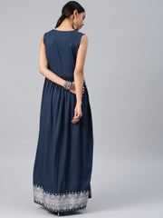 Navy Blue printed long kurta, Sleeves separate attatch D2034