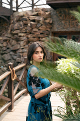 Applique Mesh Flare Dress - Sea Green 3PC