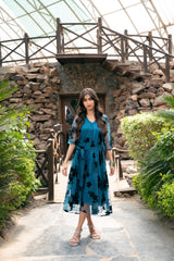 Applique Mesh Flare Dress - Sea Green 3PC