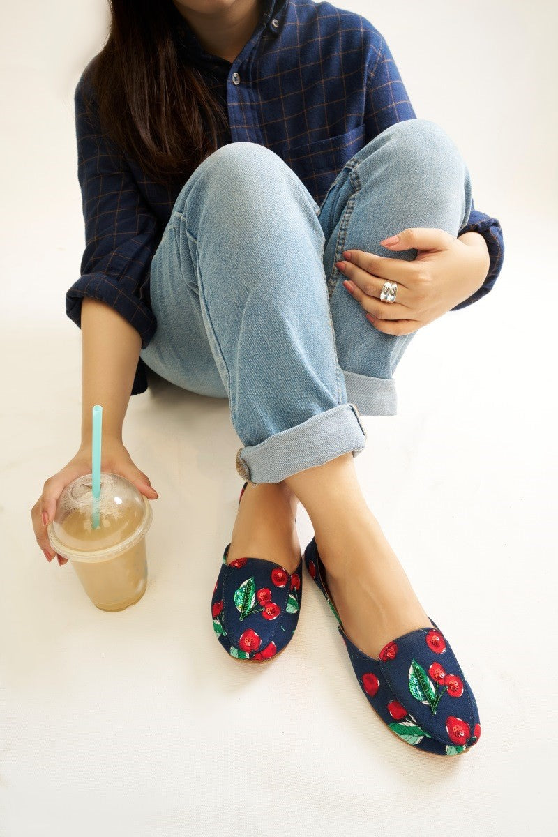 “Side view of Cherry On Top Khussa loafers showing ethnic traditional embroidery and comfortable sole”