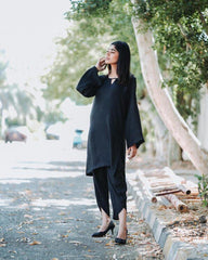 Black Cotton Silk Suit