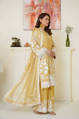 Sunshine Yellow Embroidered Viscose 3-Piece Suit – Ready to Wear