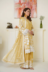 Sunshine Yellow Embroidered Viscose 3-Piece Suit – Ready to Wear