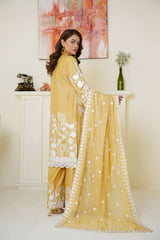 Sunshine Yellow Embroidered Viscose 3-Piece Suit – Ready to Wear