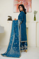 Elegant Teal Blue Embroidered Lawn 3-Piece Suit - Ready to Wear
