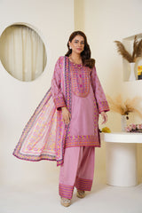 Mauve Pink Embroidered Viscose 3-Piece Suit – Ready to Wear