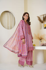 Mauve Pink Embroidered Viscose 3-Piece Suit – Ready to Wear