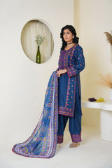 Royal Blue Embroidered Lawn 3-Piece Suit – Ready to Wear