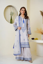 Icy Lavender & Blue Embroidered Viscose 3-Piece Suit – Ready to Wear