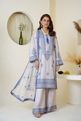 Icy Lavender & Blue Embroidered Viscose 3-Piece Suit – Ready to Wear